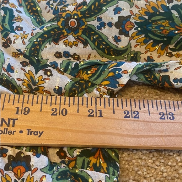 Talbots Floral Lattice Cotton Print Blouse Green Metallic Gold Size LARGE 2023 - Picture 6 of 11